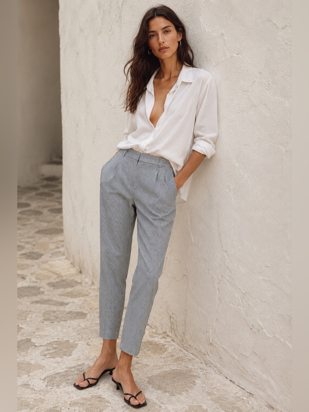 Vintage weekend maxmara light weight tapered mid rise striped pants